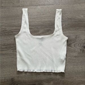 Forever 21 White Ribbed Square-Neck Crop Tank